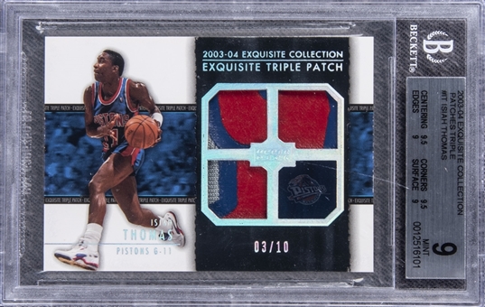 2003-04 UD "Exquisite Collection" Patches Triple #IT Isiah Thomas Game Used Patch Card (#03/10) - BGS MINT 9